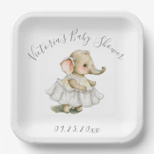 Cute Elephant Baby Shower Paper Plates