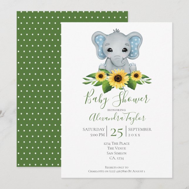 Cute Elephant Baby Shower Personalised Invitation (Front/Back)