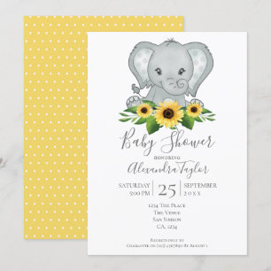 Cute Elephant Baby Shower Personalised Invitation