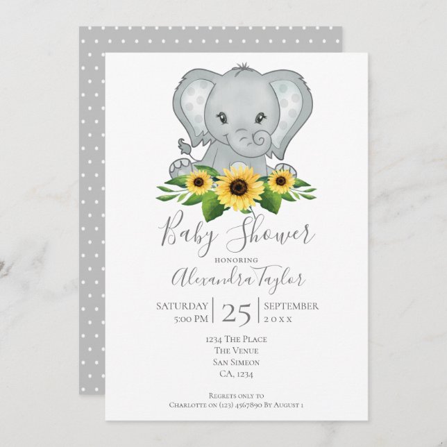 Cute Elephant Baby Shower Personalised Invitation (Front/Back)
