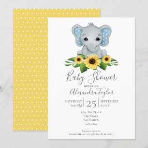 Cute Elephant Baby Shower Personalised Invitation