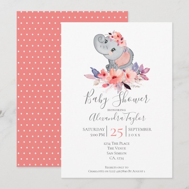 Cute Elephant Baby Shower Personalised Invitation (Front/Back)