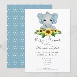 Cute Elephant Baby Shower Personalised Invitation