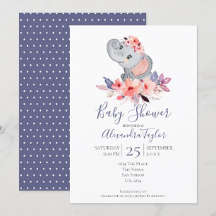 Cute Elephant Baby Shower Personalised Invitation