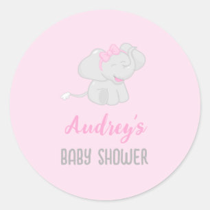 Cute Elephant Baby Shower Pink Classic Round Sticker