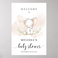 Cute elephant baby shower welcome poster 24x36
