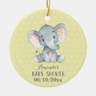 Cute Elephant Baby Shower Yellow and Grey Ceramic Tree Decoration