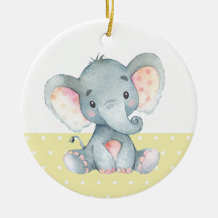 Cute Elephant Baby Shower Yellow Ceramic Tree Decoration