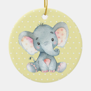 Cute Elephant Baby Shower Yellow Ceramic Tree Decoration