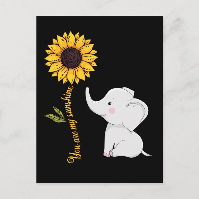 Cute Elephant Baby Sunflower Sunshine Postcard (Front)