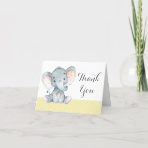 Cute Elephant Baby Yellow and Grey Thank You Card