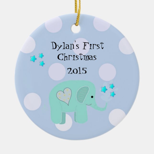 Cute Elephant Baby's First Christmas Ceramic Tree Decoration (Front)