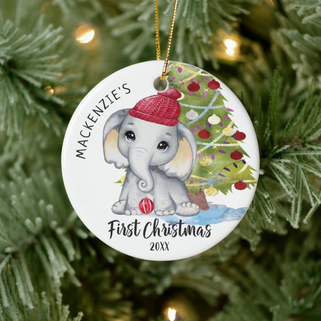 Cute Elephant Baby's First Christmas Personalized Ceramic Tree Decoration (Tree)