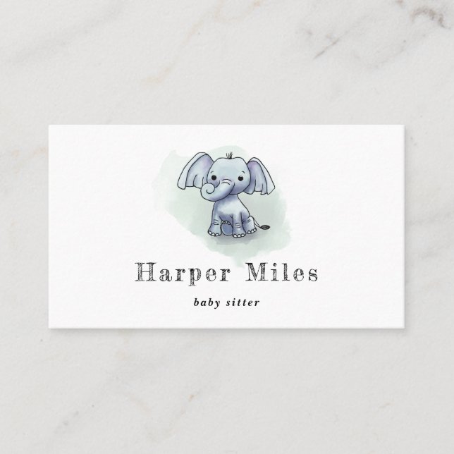Cute elephant babysitter child care business card (Front)