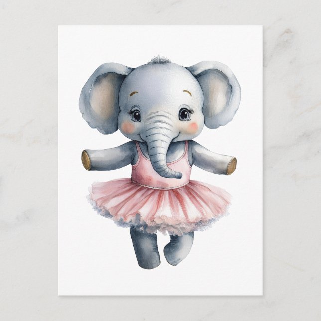Cute elephant ballerina dancing ballet holiday postcard (Front)