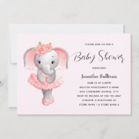 Cute Elephant Ballerina Pink & Grey Baby Shower