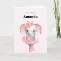Cute Elephant Ballerina Pink & Grey Birthday