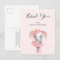 Cute Elephant Ballerina Pink & Grey Thank You
