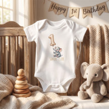 Cute Elephant Balloon 1st Birthday
