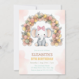 Cute Elephant Balloon Arch Birthday Party Invitation