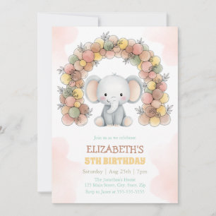 Cute Elephant Balloon Arch Birthday Party Invitation