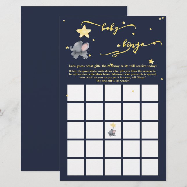Cute Elephant & Balloon Baby Bingo Game (Front/Back)