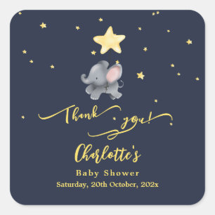 Cute Elephant & Balloon Baby Shower Square Sticker