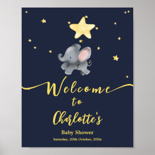 Cute Elephant & Balloon Baby Shower Welcome Poster