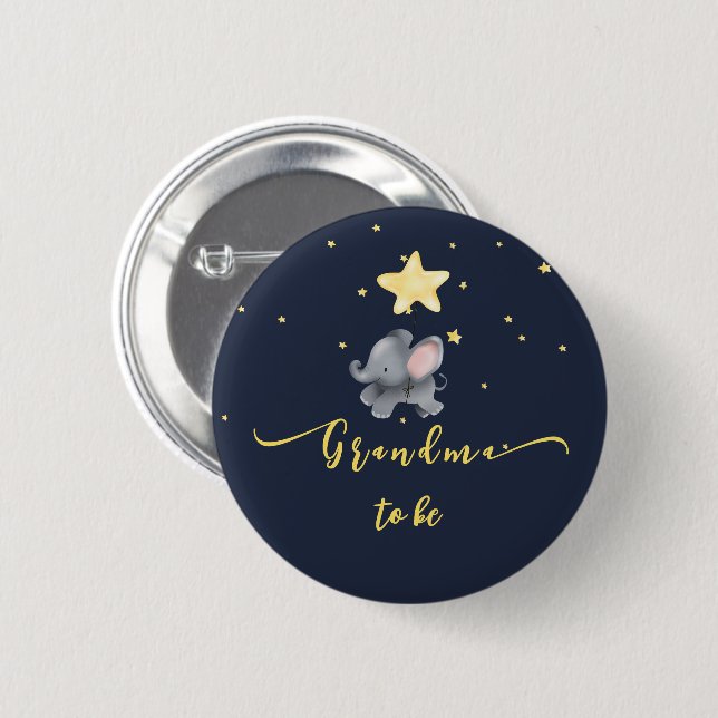 Cute Elephant & Balloon Grandma-to-be Button (Front & Back)