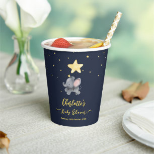 Cute Elephant & Balloon Under The Sparkling Night Paper Cups