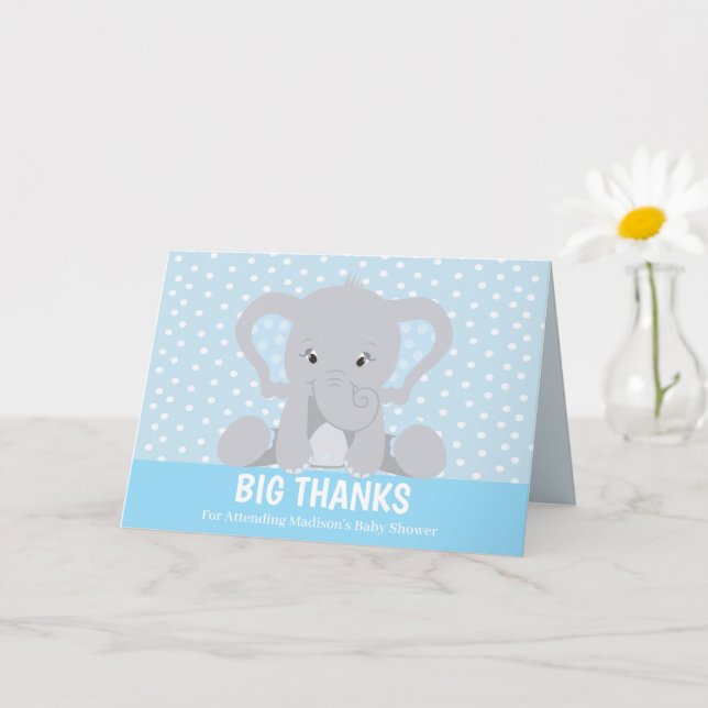 Cute Elephant Big Thanks Blue Thank You Card (Small Plant)