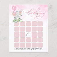 Cute Elephant Bingo Baby Shower Game Card
