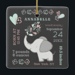 Cute Elephant Birth Stats Baby's First Christmas Ceramic Ornament<br><div class="desc">Pink Mint Green & Grey Cute Elephant Baby Birth Stats Keepsake First Christmas Ornament, with your Personalised Text. A colour editable design, you change all the colours to match your Nursery, Holiday Décor, or Baby Shower theme colour palette. Perfect for a Baby Boy or Girl! - Adorable and easy to...</div>