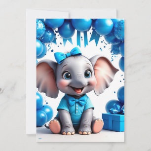 Cute Elephant Birthday Balloons Party 🐘 Invitation