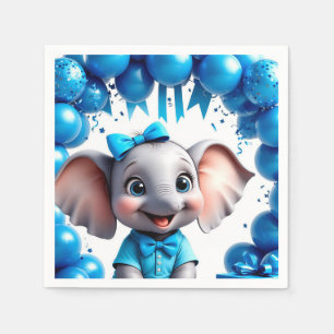 Cute Elephant Birthday Balloons Party 🐘 Napkin