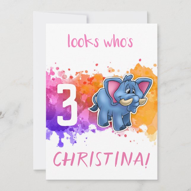 Cute Elephant Birthday Card Purple (Front)