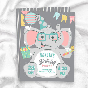 Cute elephant birthday invitation
