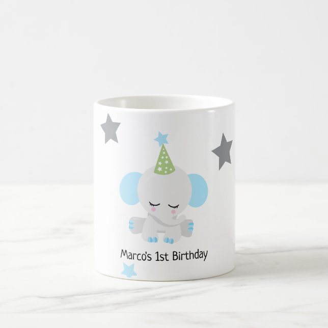Cute Elephant Birthday Invitation for Boys Coffee Mug (Center)
