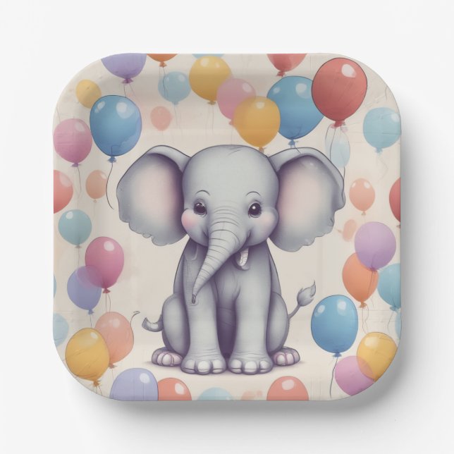 Cute Elephant Birthday Paper Plate (Front)