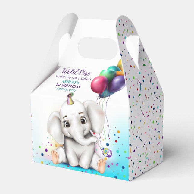 Cute Elephant Birthday Party Favour Box (Front Side)