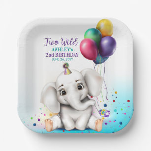 Cute Elephant Birthday Party Paper Plate
