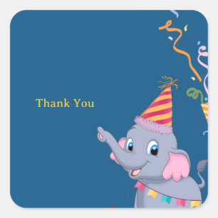 Cute Elephant Birthday Square Sticker