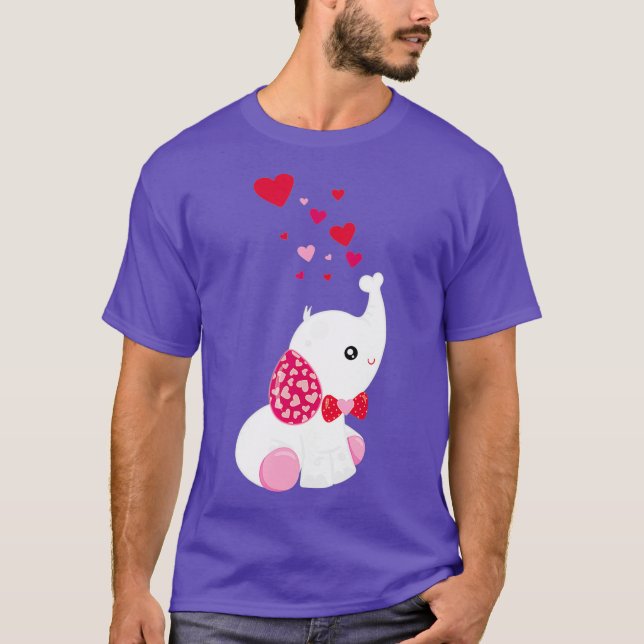 Cute Elephant Blowing Heart Bubbles Valentines T-Shirt (Front)