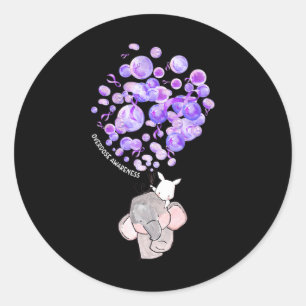 Cute Elephant Blowing Up Purple Balloons Overdose  Classic Round Sticker