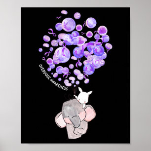 Cute Elephant Blowing Up Purple Balloons Overdose Poster