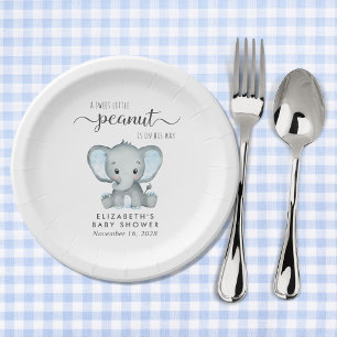 Cute Elephant Blue Baby Boy Shower Paper Plate