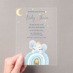 Cute elephant  blue boy baby shower  acrylic invitations