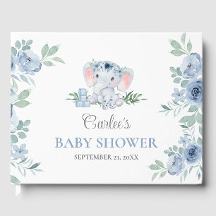 Cute Elephant Blue Boy Baby Shower Guest Book