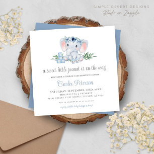Cute Elephant Blue Boy Baby Shower Invitation