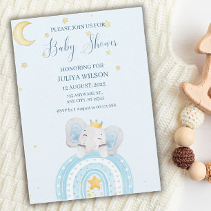 Cute elephant  blue boy baby shower  invitation